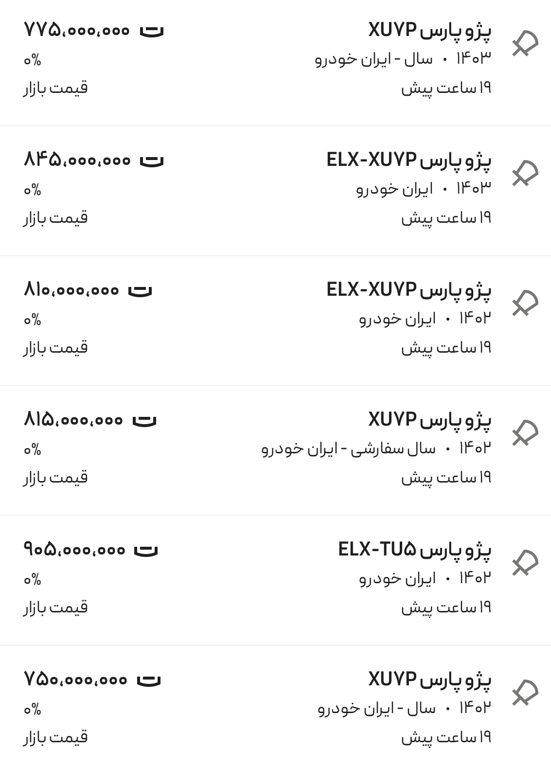 قیمت پژو پارس امروز ۱۲ دی ۱۴۰۳ جدول