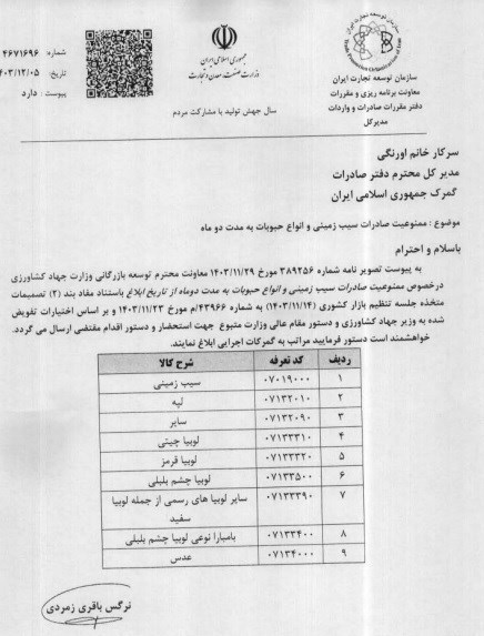 ابلاغ ممنوعیت صادرات سیبزمینی از سوی گمرک 14031211120139457322798610