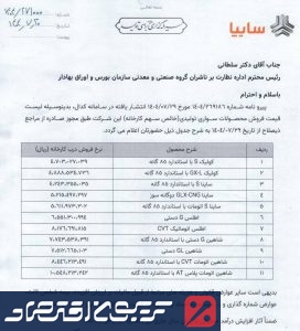 اطلاعیه رسمی سایپا درباره افزایش قیمت کارخانه ای محصولاتش + لیست قیمت قیمت کارخانه